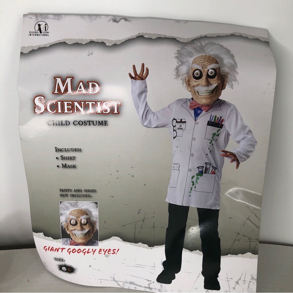 Boys Child MAD SCIENTIST Halloween Costume LARGE Googly eyes MASK NWT